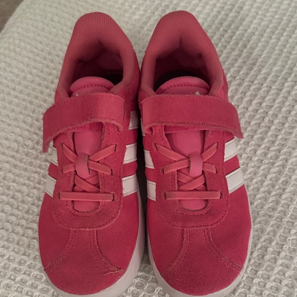adidas Other - Adidas, pink and white Velcro stripe shoes